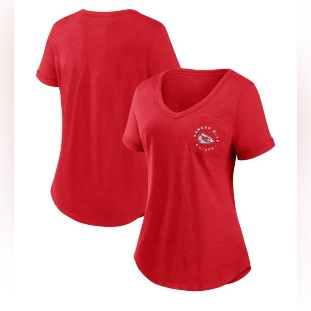 NEW- Kansas City Chiefs Women's By The Rules V-Neck T-Shirt - Red. Medium
